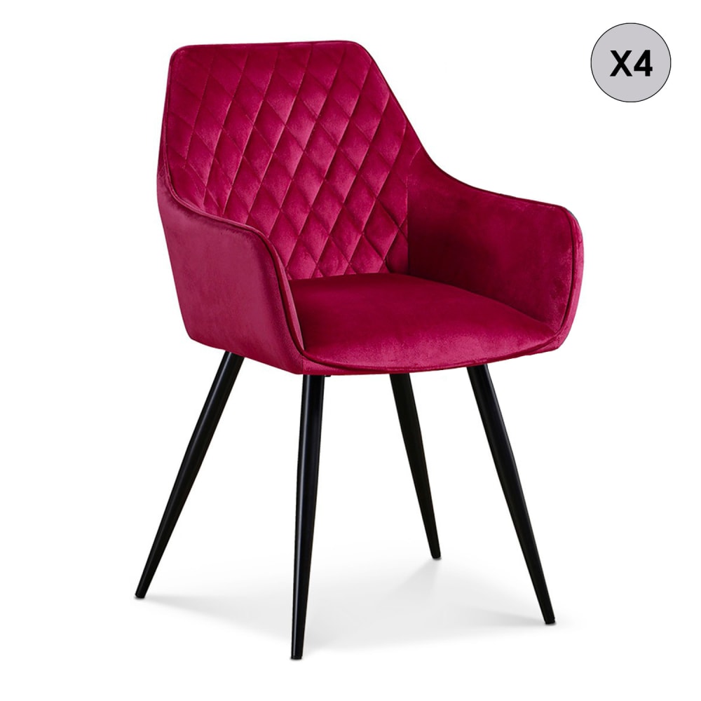 lot de 4 chaises en velours - rouge
