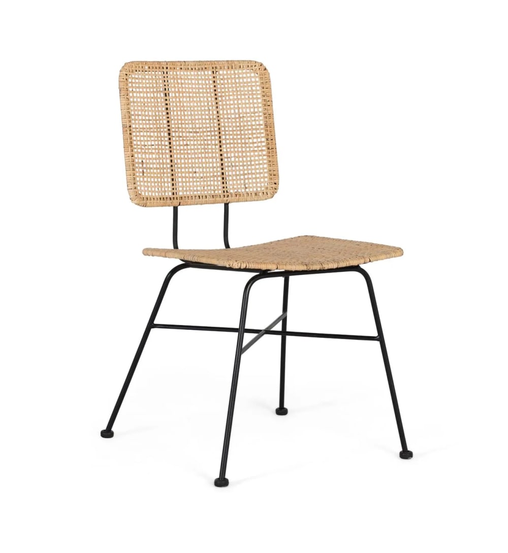GINER Y COLOMER 2er-Set Stühle mit Sitz und Rückenlehne aus Rattan Weiß Rattan