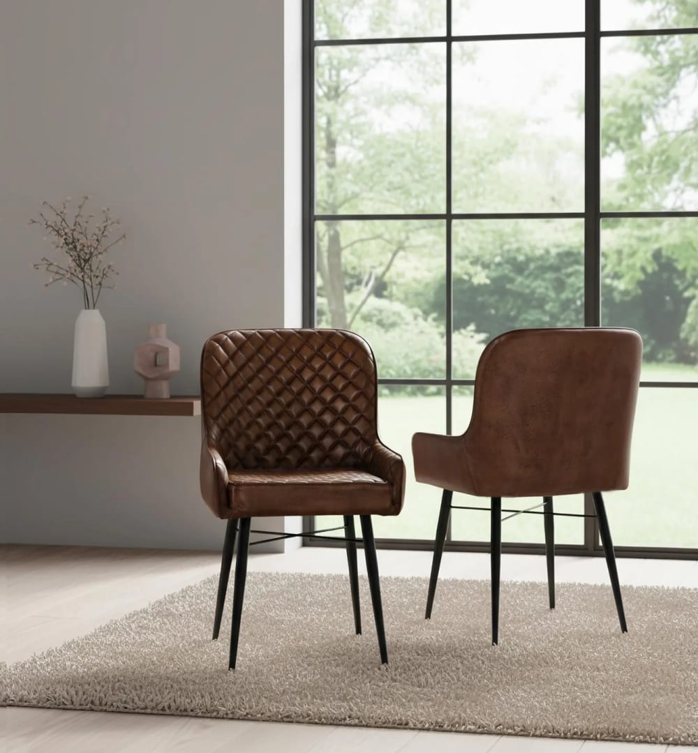 Stuhl mit gealtertem braunem Leder bezogen - Maisons Du Monde