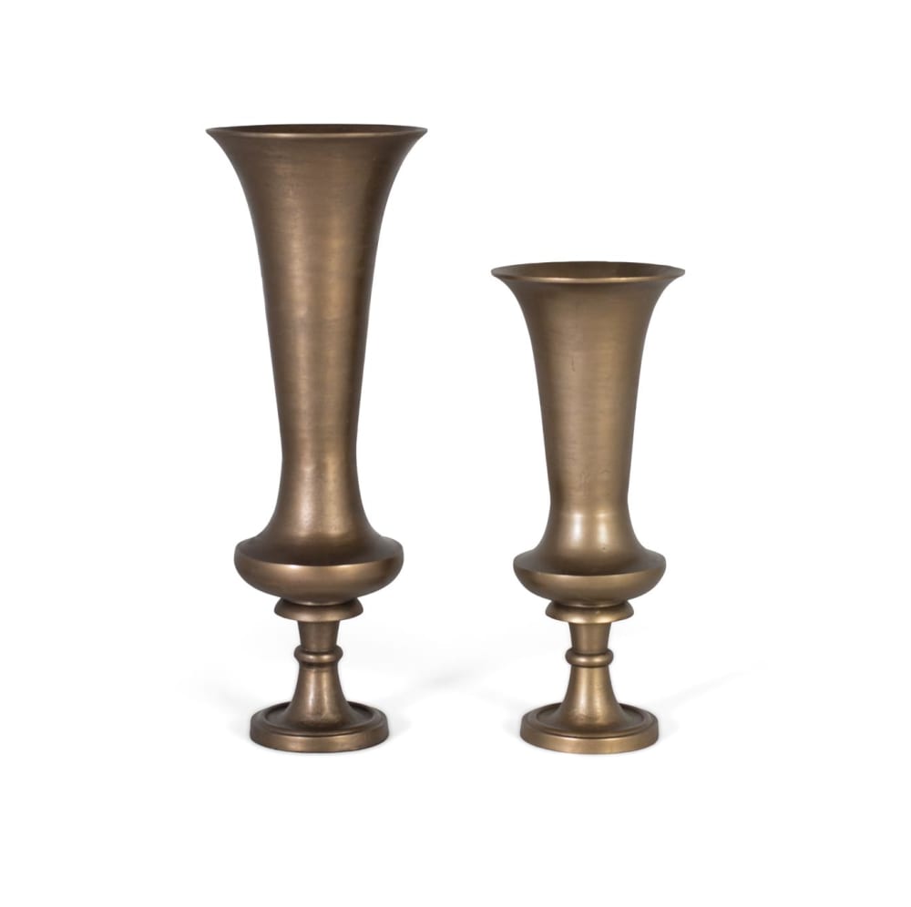 Ensemble de deux vases en aluminium avec finition bronze