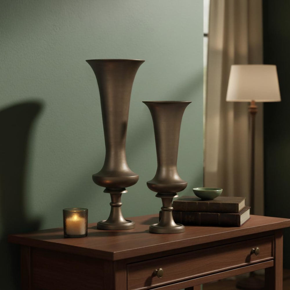 Ensemble de deux vases en aluminium avec finition bronze