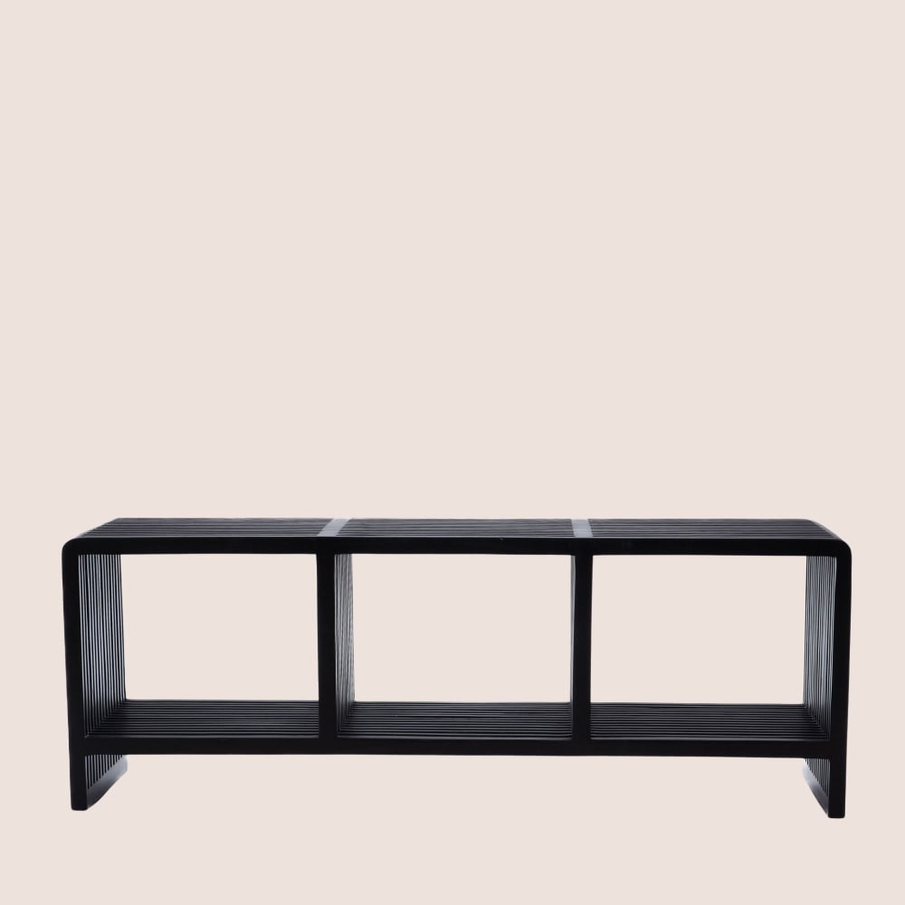 Banc d'entrée 3 niches en teck recyclé noir