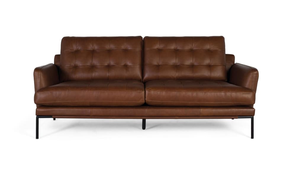 Canapé 3 places en cuir de style vintage avec pieds en métal