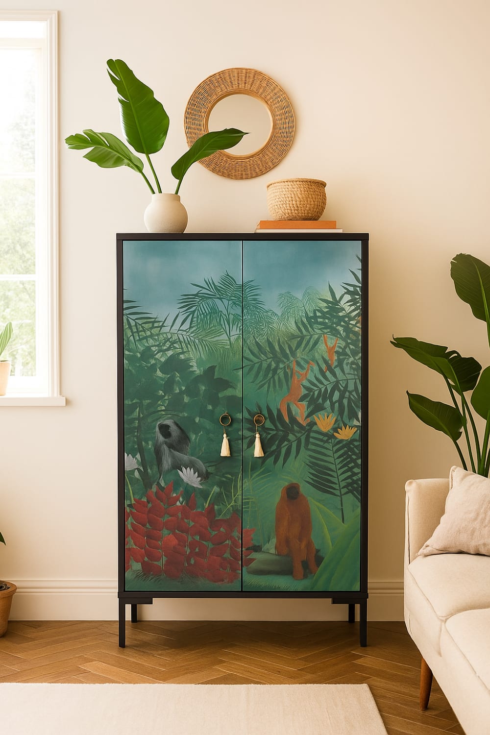 Sideboard aus MDF mit 2 dekorativen Türen, Motiv Tiefes