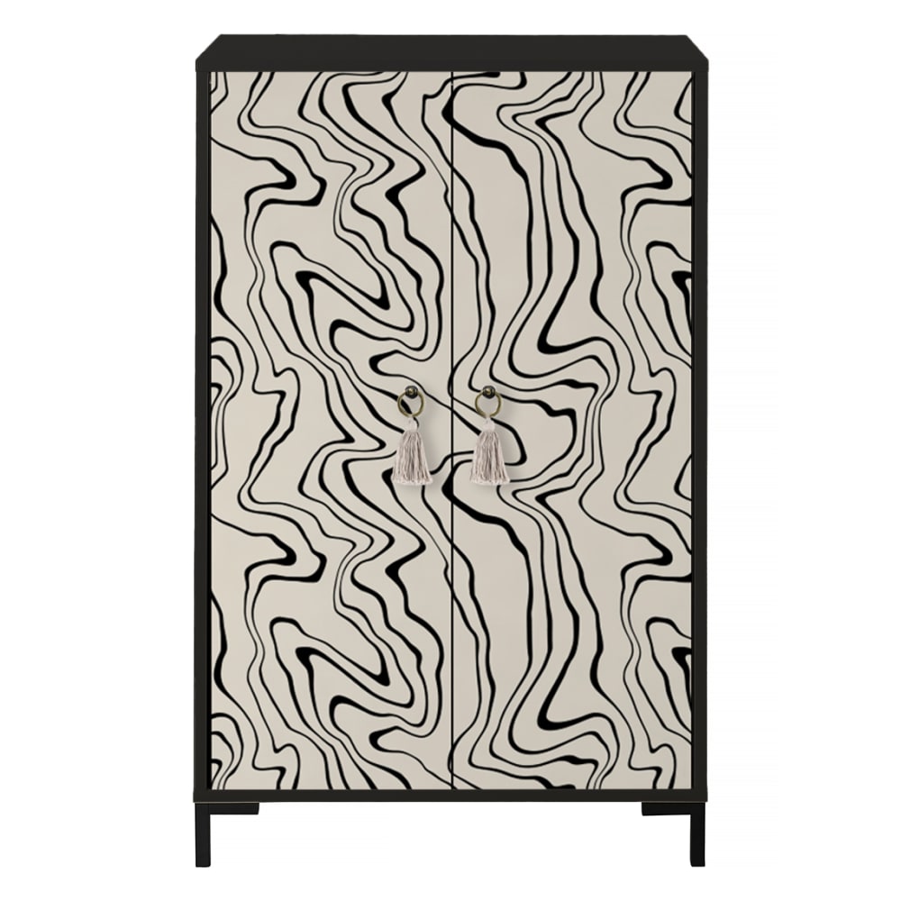 RNT by Really Nice Things Sideboard MDF 2 Türen dekorativ geschwungene schwarze Linien style modern Mehrfarbig Spanplatte