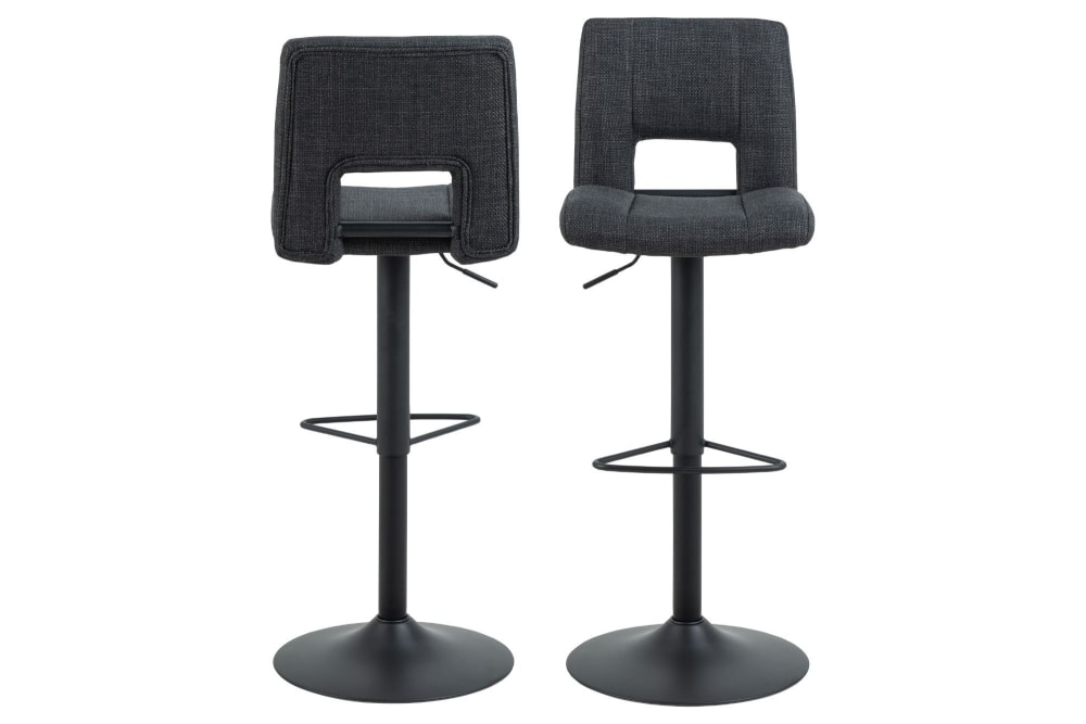 Lot+de+2+tabourets+de+bar+tissu+et+pietement+noir+gris