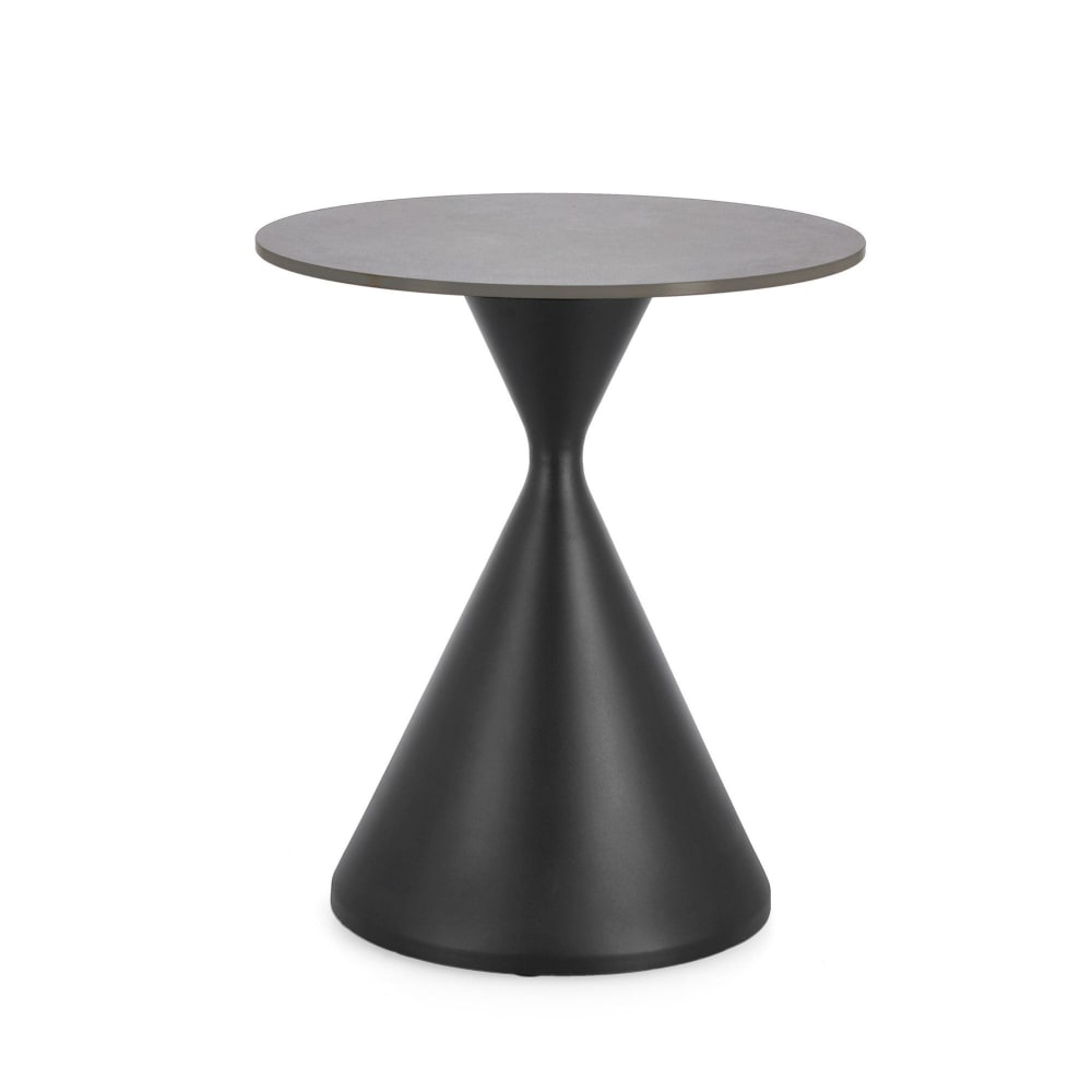 Bout de canapé rond D50 en céramique pied central en métal noir