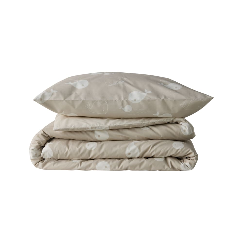 Parure de lit en coton bio motifs baleine beige 140 x 200 cm