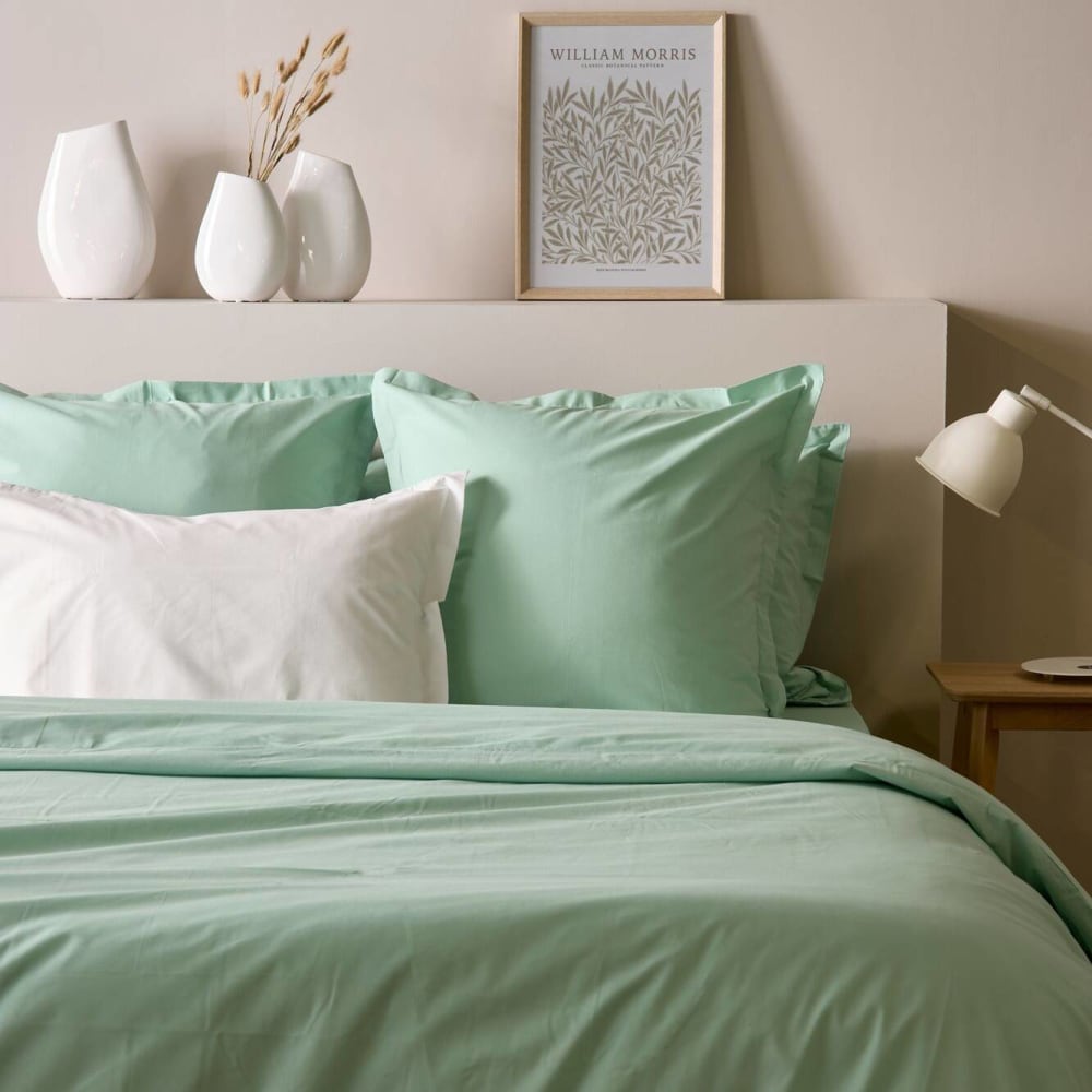 Housse de couette en coton bio vert d'eau 140 x 200 cm