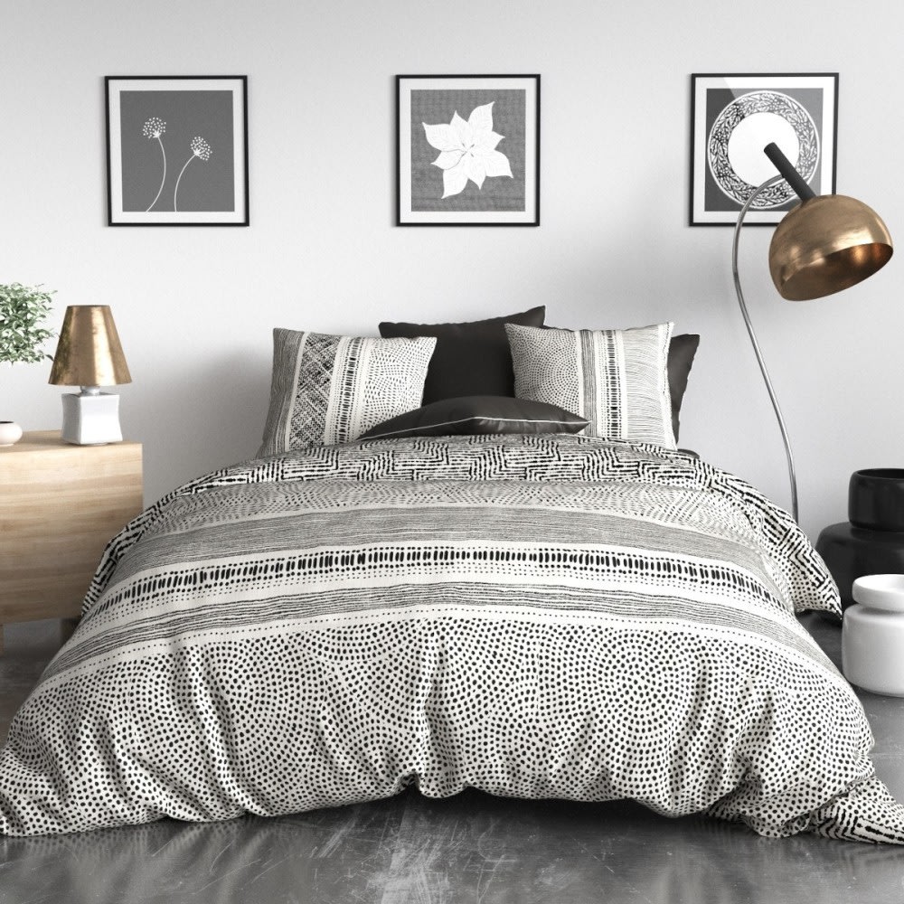 Parure de couette en coton grise 240x220cm 2 taies