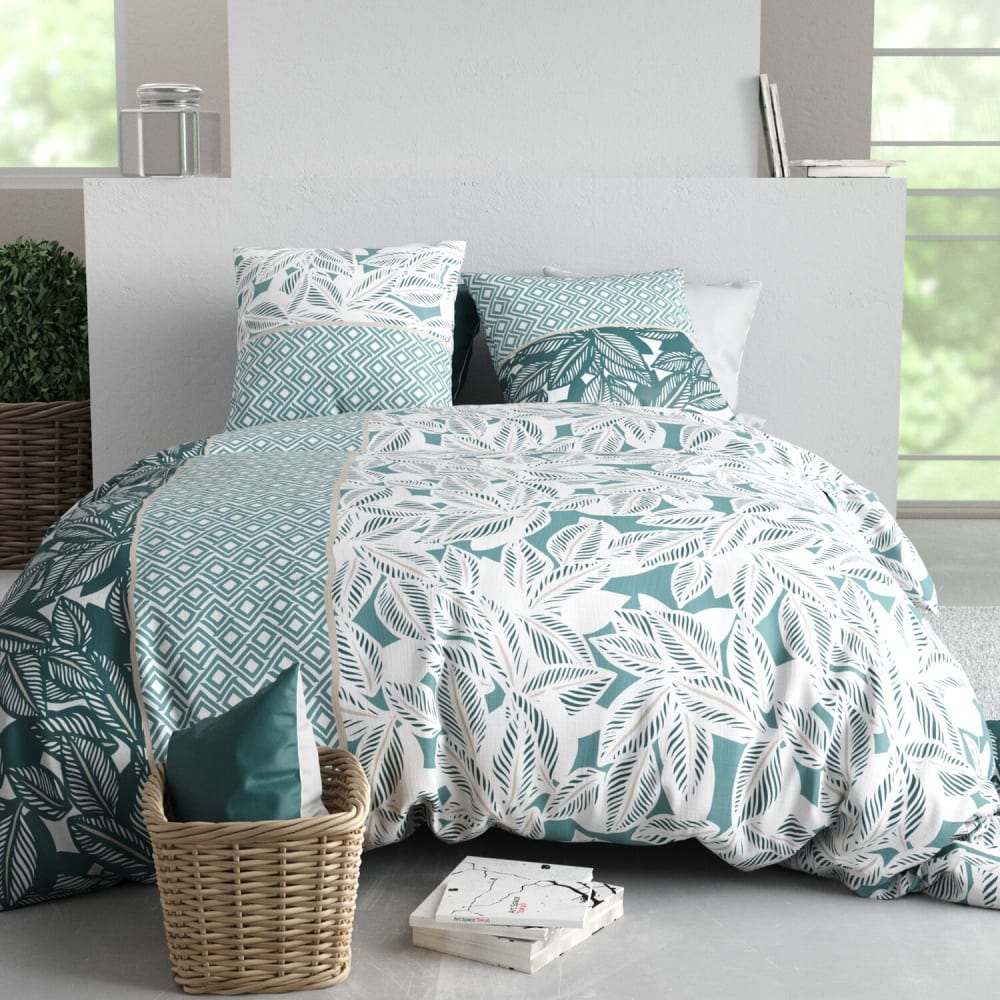 Parure de couette en coton verte 240x220cm 2 taies