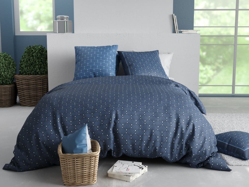 Parure de couette en coton coloris bleu 240x220cm 2 taies