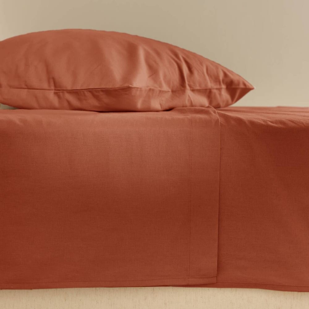 Drap plat en coton et en lin terracotta 240 x 300 cm — vue 4
