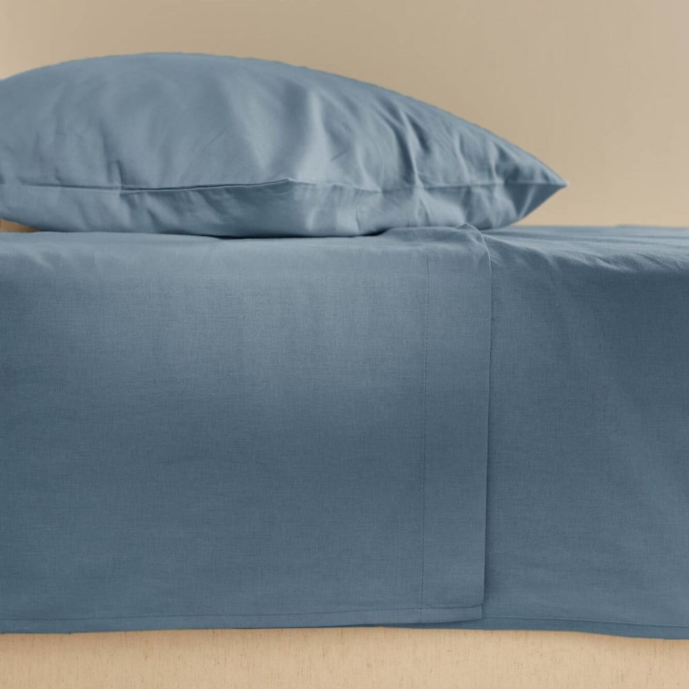 Drap plat en coton et en lin bleu gris 240 x 300 cm - Maisons du Monde
