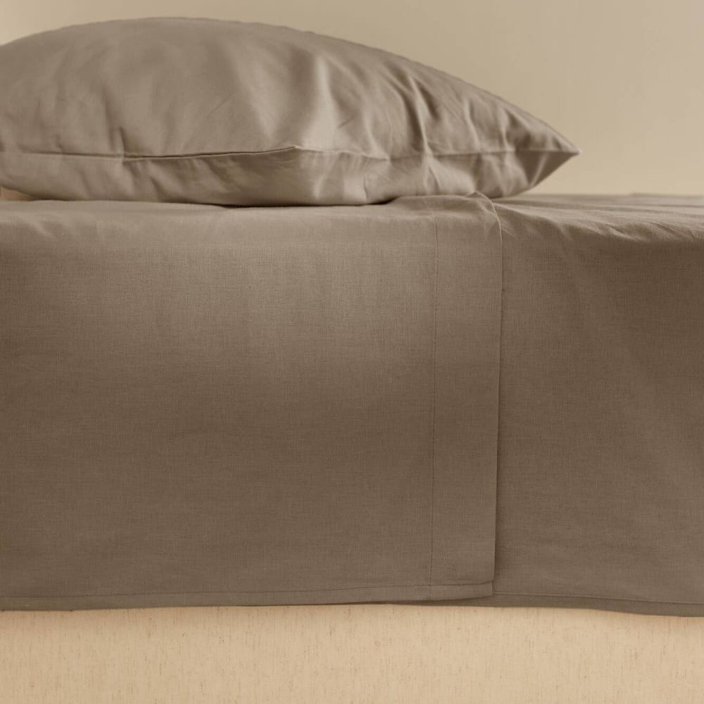 Drap plat en coton et en lin taupe 270 x 300 cm — vue 4