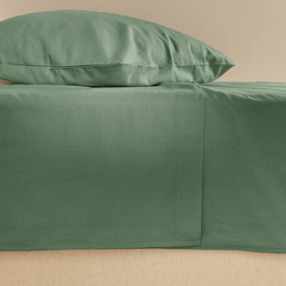 Drap plat en coton et en lin vert amande 270 x 300 cm — vue 3
