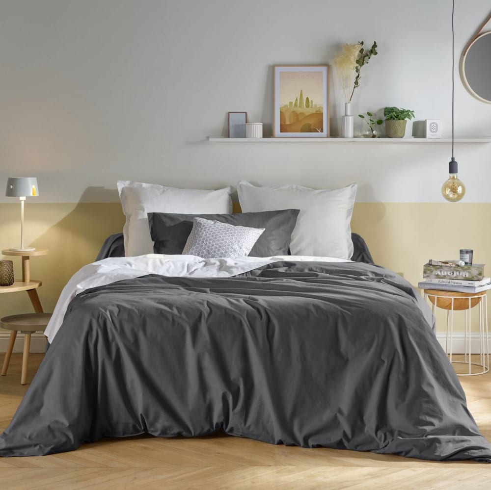 Housse de couette en coton bio anthracite 140 x 200 cm