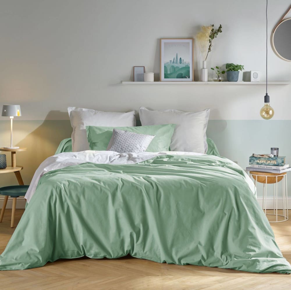 Housse de couette en coton bio vert d'eau 260 x 240 cm