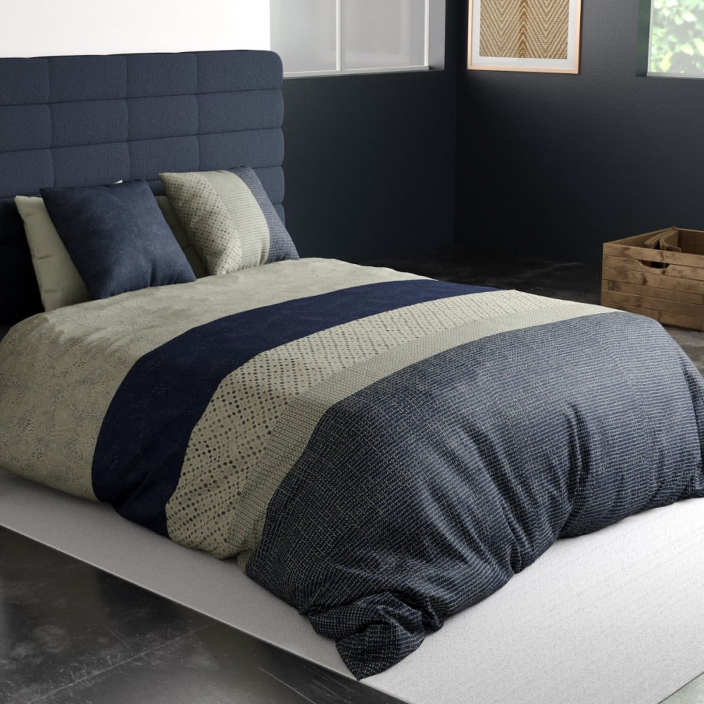 Parure de couette en coton coloris bleu 240x220cm 2 taies