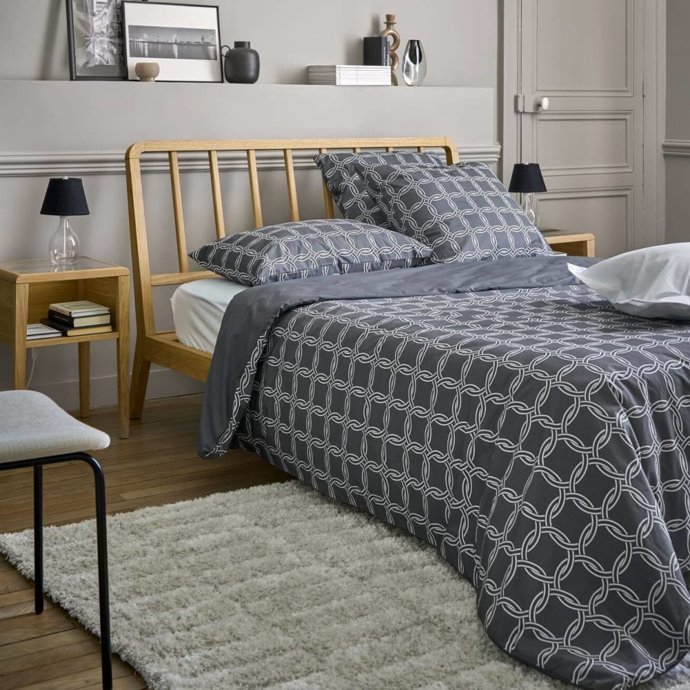 Parure de lit en percale de coton anthracite à motifs 260 x 240 cm