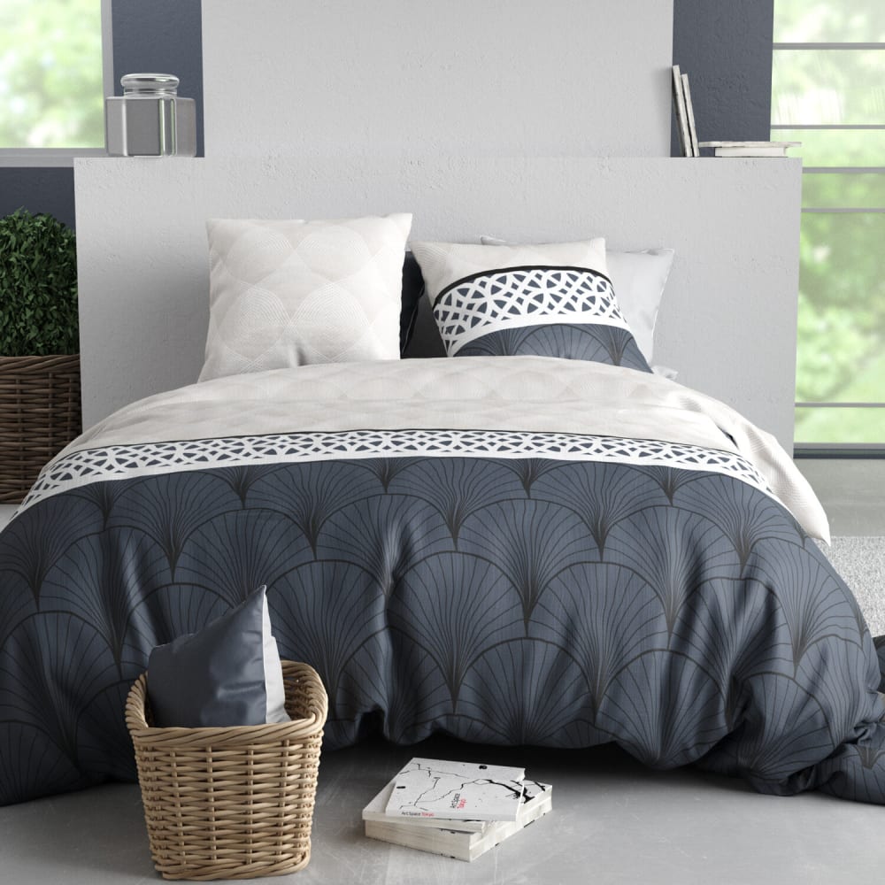 Parure de couette en coton coloris gris 240x220cm 2 taies