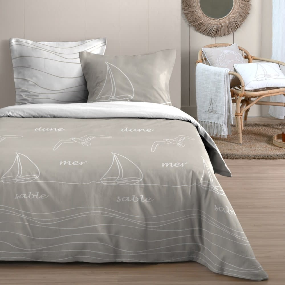 Parure de couette en coton coloris beige 260x240cm 2 taies