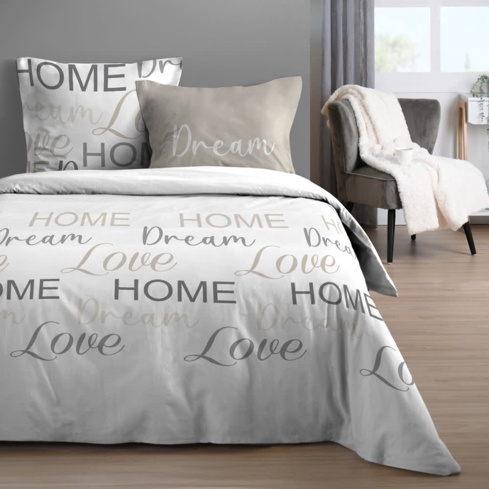 Parure de couette en coton coloris beige 260x240cm 2 taies