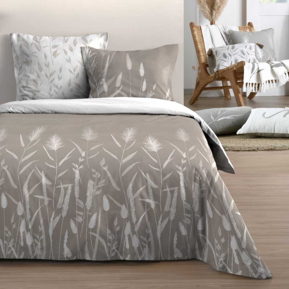 Parure de couette en coton coloris beige 260x240cm 2 taies