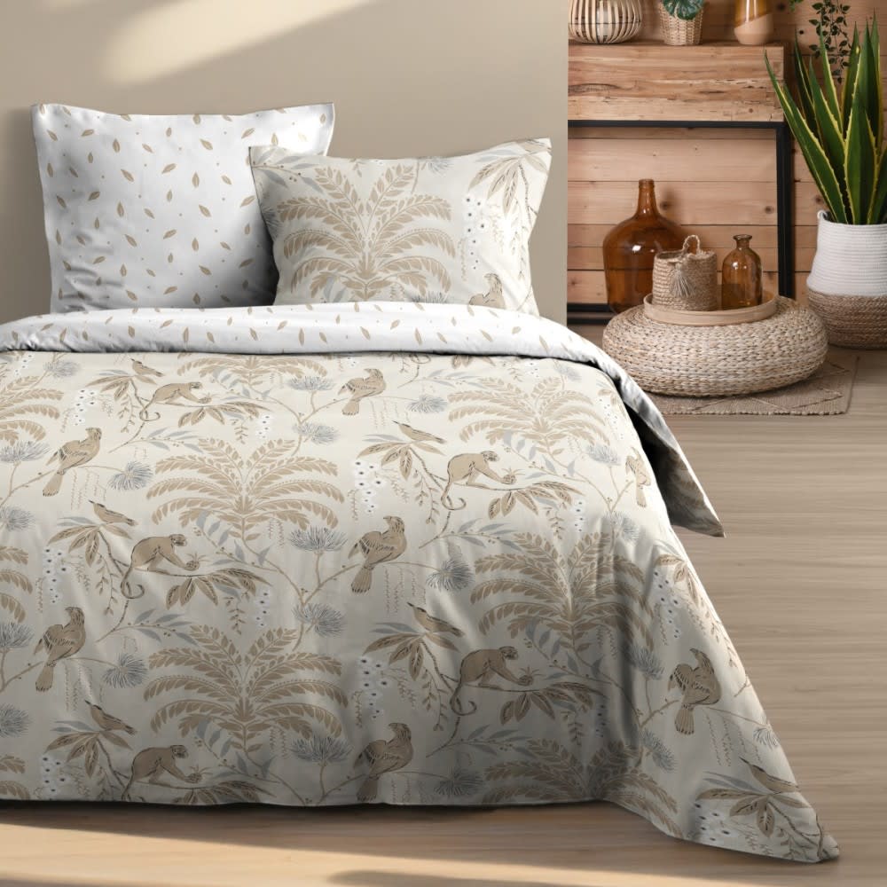 Parure de couette en coton coloris beige 260x240cm 2 taies
