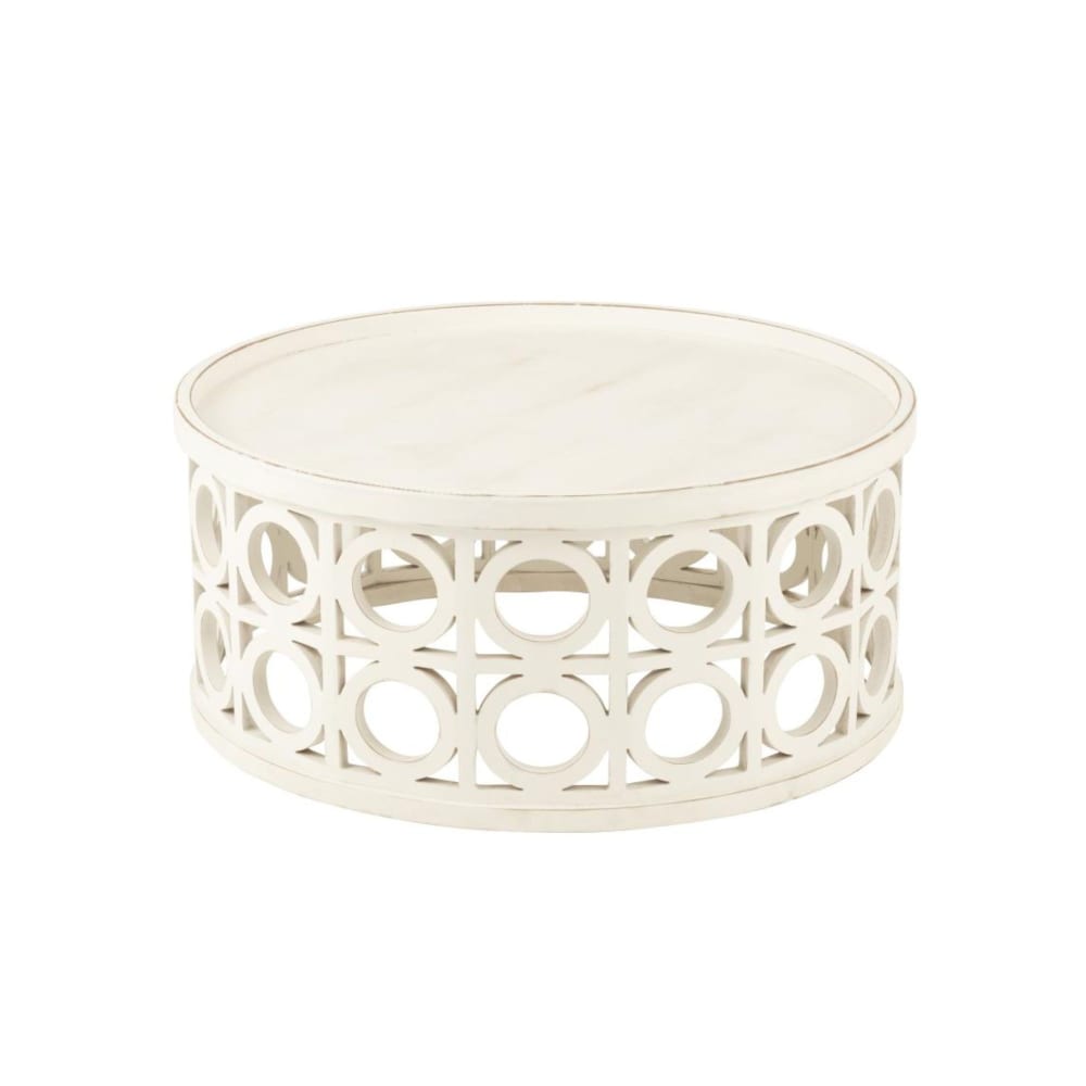 Table basse ronde sculptée en bois D78 blanc