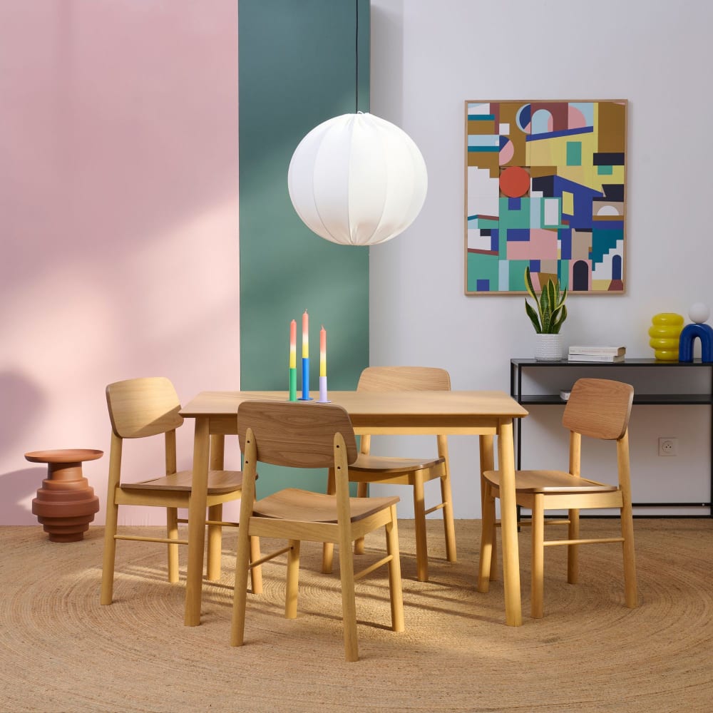 Table rectangulaire en chêne L120 + 4 chaises chêne