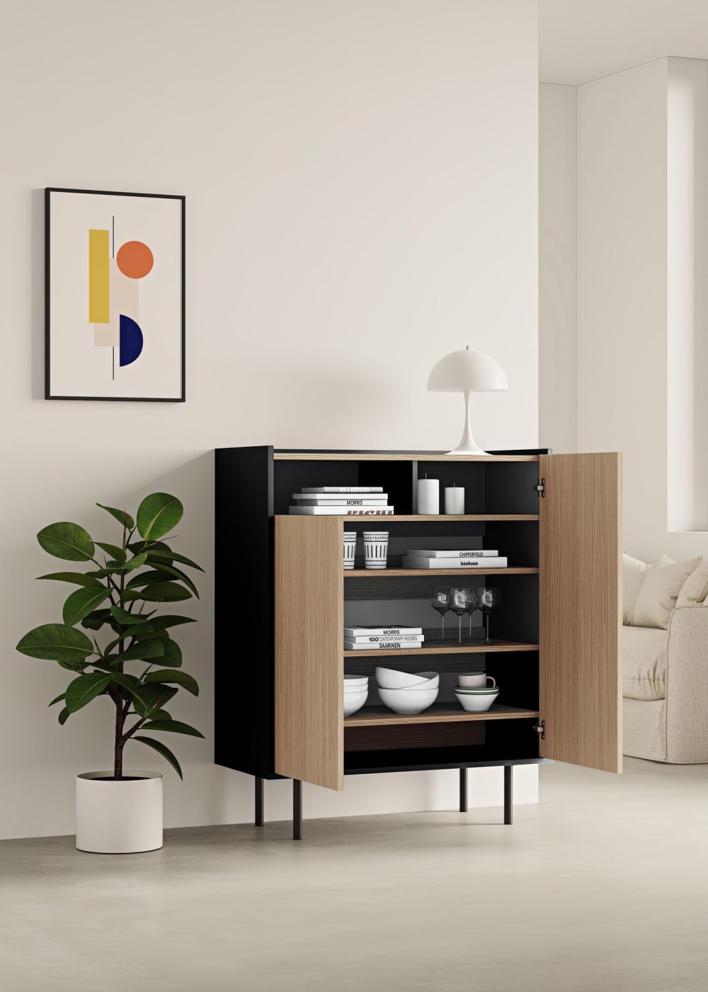 Meuble à chaussure en métal noir et effet bois clair