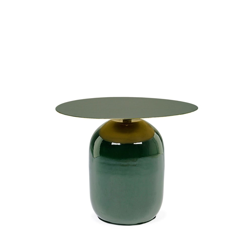 Bout de canapé rond en métal émaillé vert D50