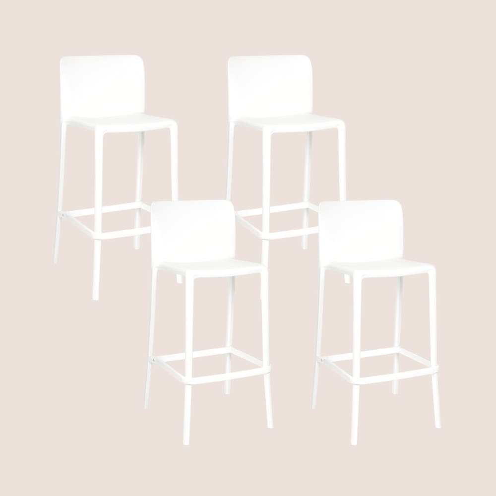Lot de 4 tabourets de bar d'extérieur avec repose-pieds blanc