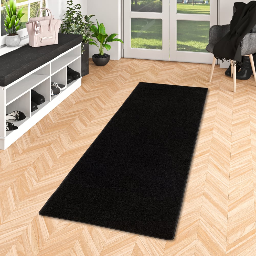 Tapis couloir uni noir 100x400 cm — vue 3