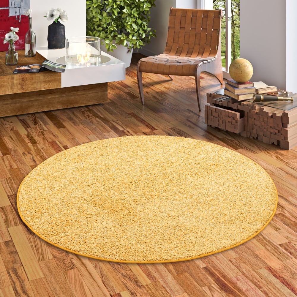 Tapis rond en velours jaune curry 133x133 cm — vue 3