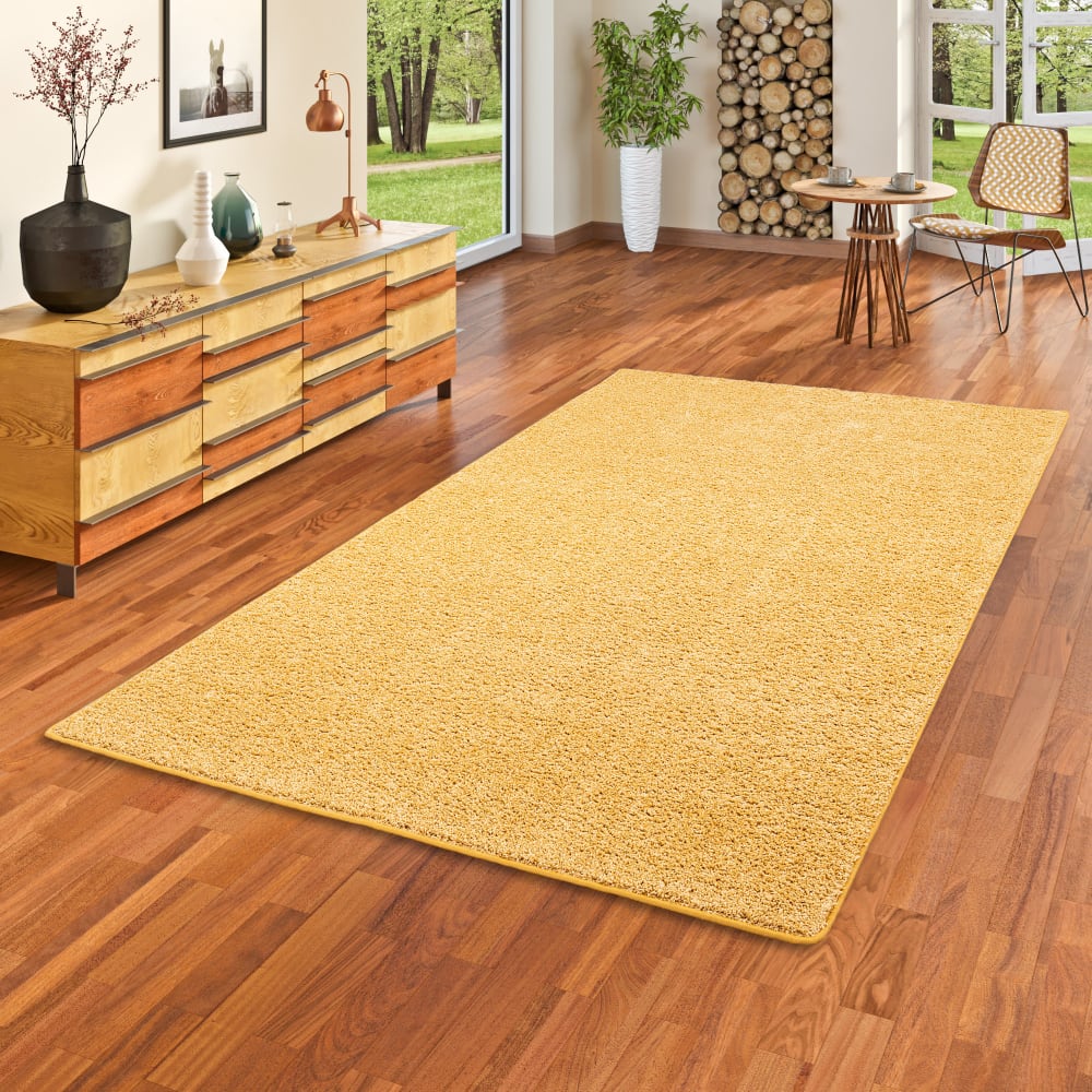 Tapis en velours à poils longs jaune curry 200x300 cm — vue 3