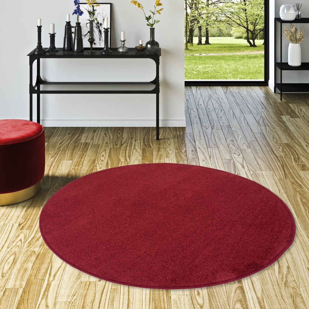 Tapis rond en velours vin rouge 133x133 cm — vue 3