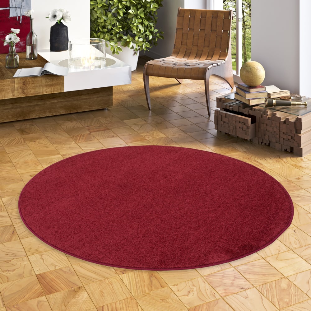Tapis rond en velours vin rouge 133x133 cm — vue 4