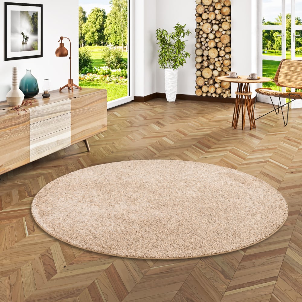 Tapis rond en velours beige 133x133 cm — vue 3