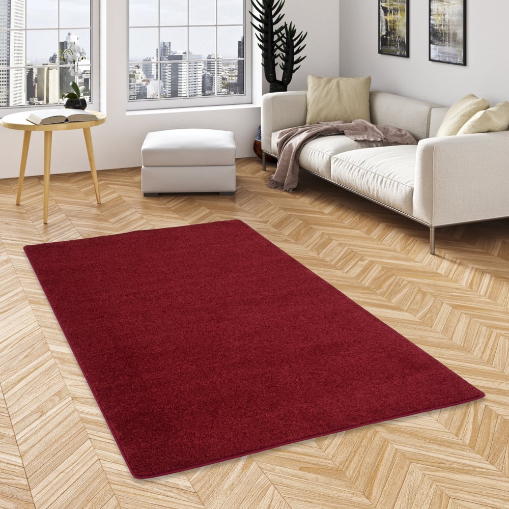 Tapis en velours à poils longs vin rouge 133x133 cm — vue 3