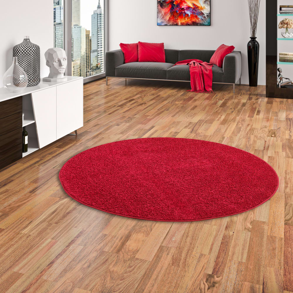 Tapis rond en velours rouge 133x133 cm — vue 3
