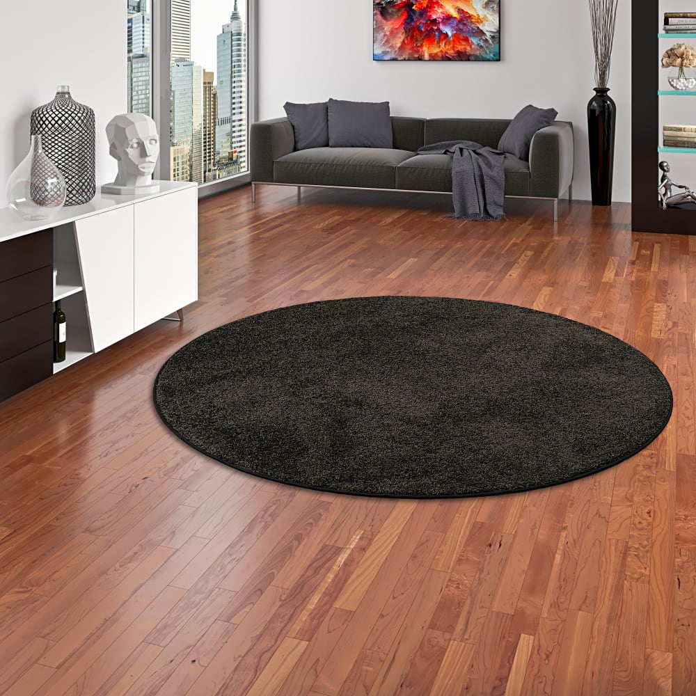 Tapis rond en velours noir 133x133 cm — vue 3