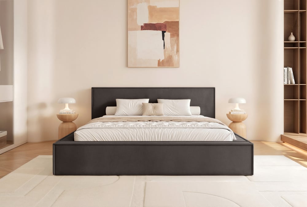 Lit rembourré en velours 160x200 cm, anthracite