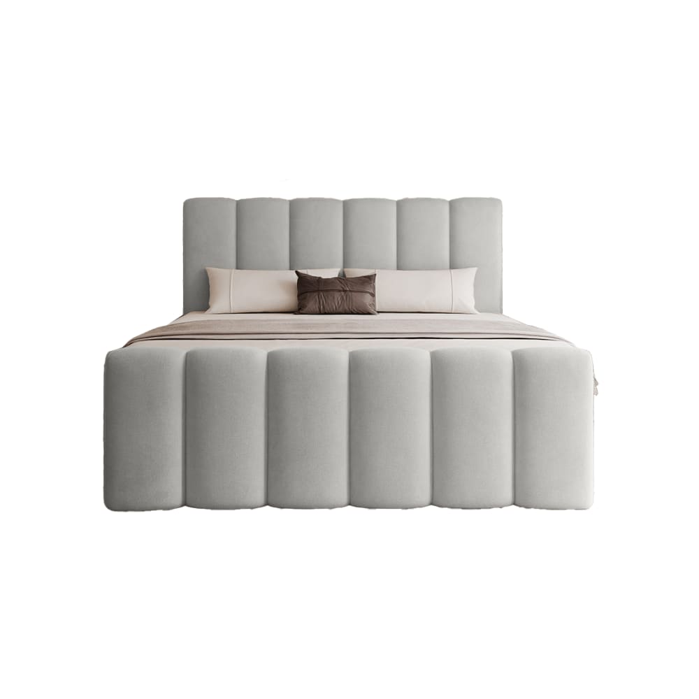Lit à sommier tapissier - tissu gris