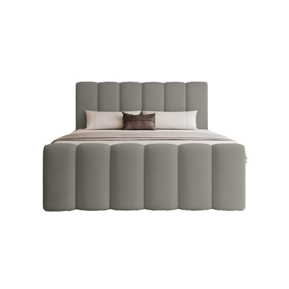 Lit à sommier tapissier - tissu gris