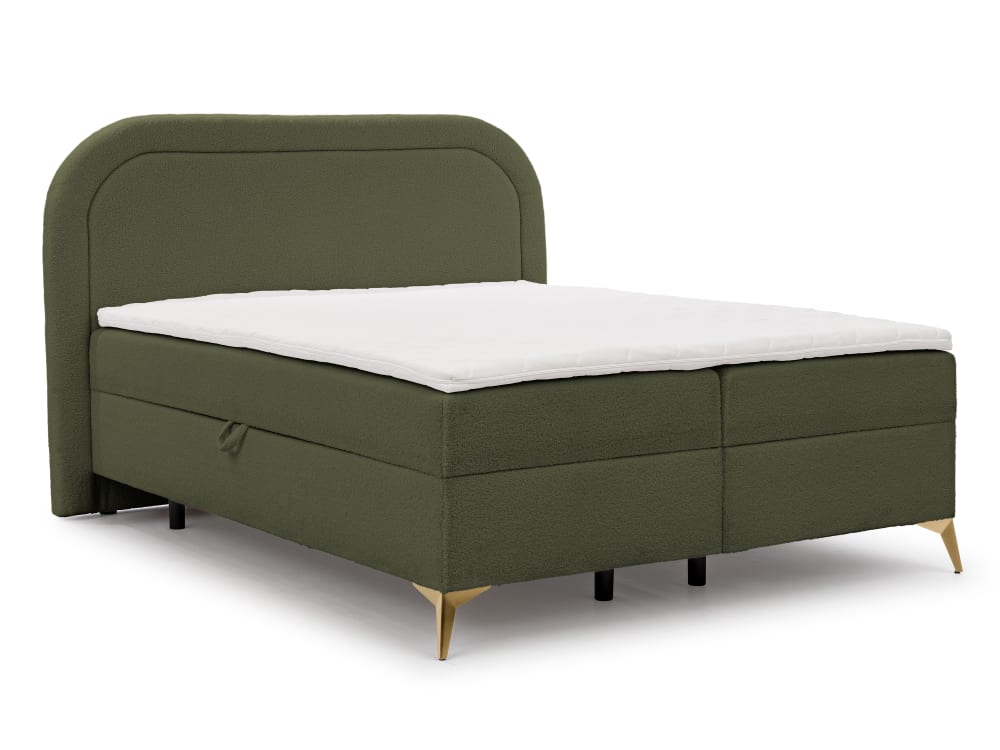 S-Style Boxspringbett 180x200 mit Bettkasten und goldene Füße style modern Grün Holz