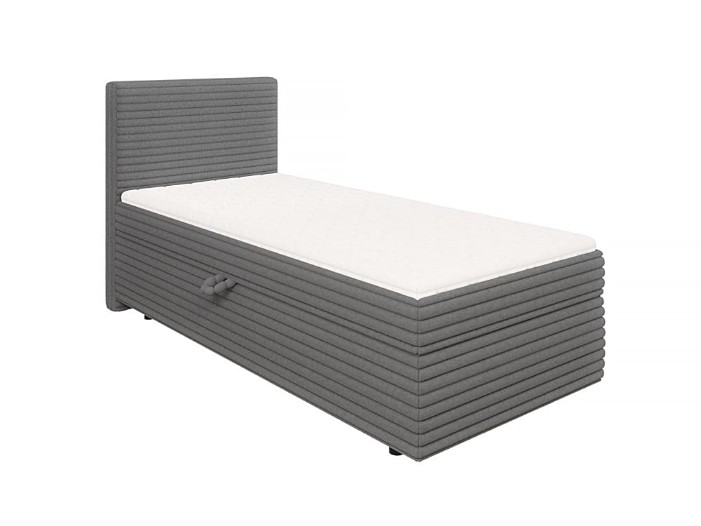 Lit boxspring 90x200 avec surmatelas et tiroirs velours gris foncé