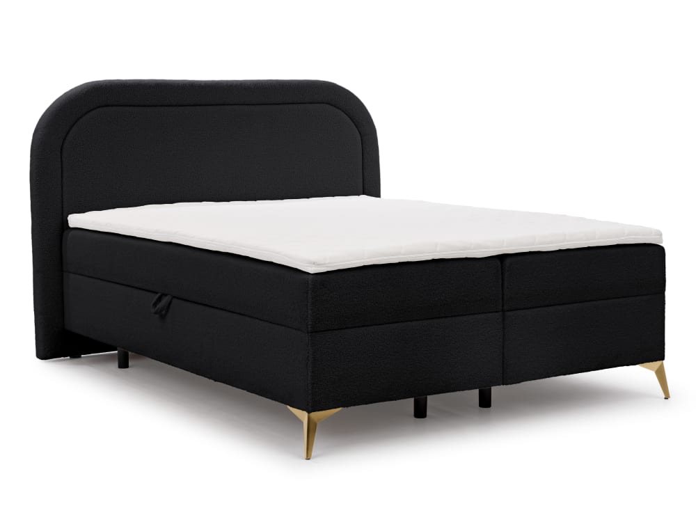 Lit boxspring 180x200 avec coffre de rangement et pieds dorés