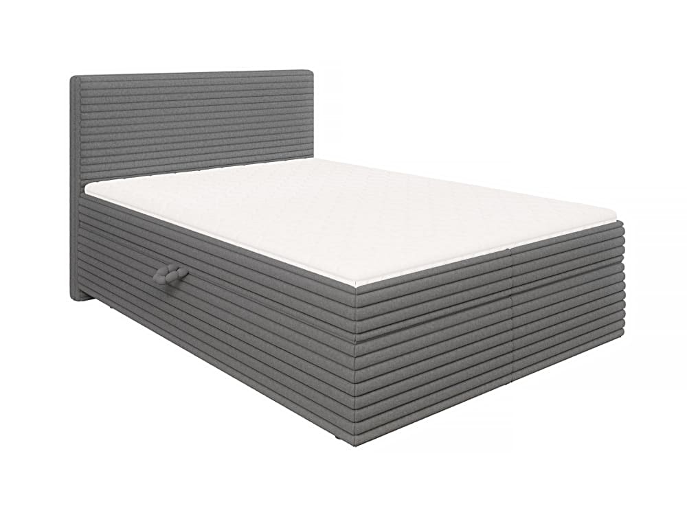 Lit boxspring 140x200 avec surmatelas et tiroirs, velours gris foncé
